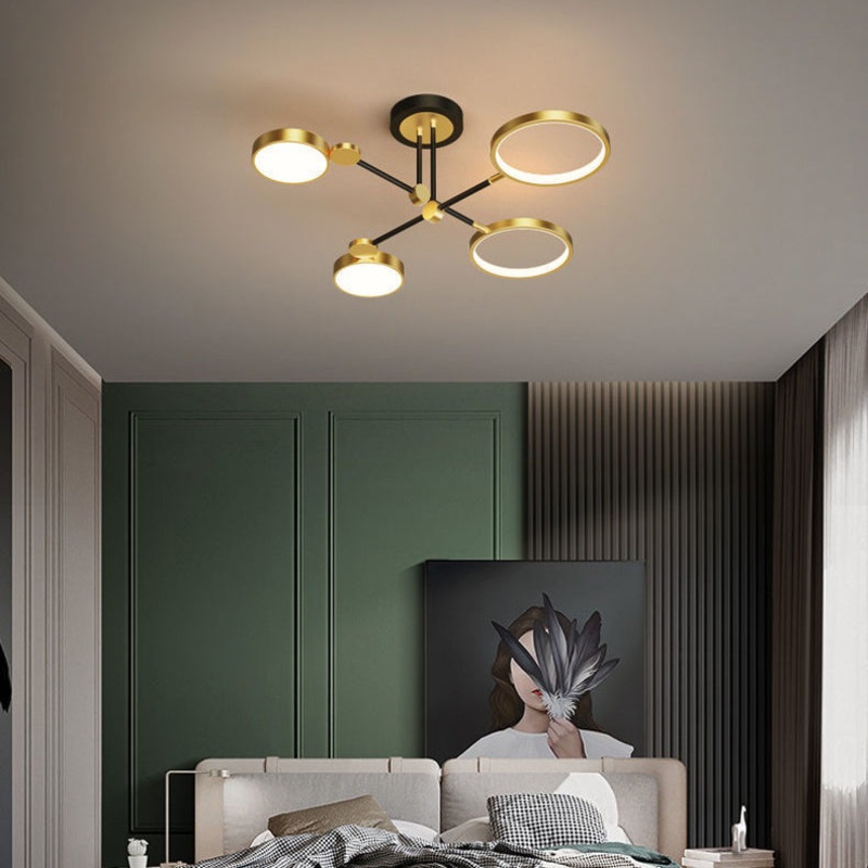 Contemporary Scandinavian Round Silicone Iron Acrylic LED Chandelier For Bedroom