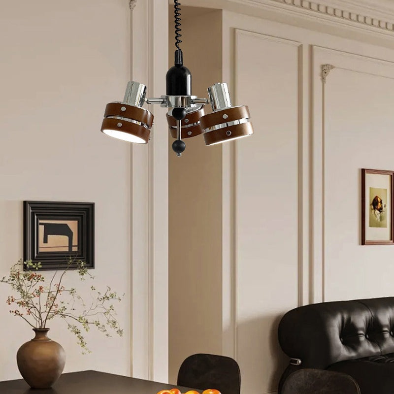 Contemporary Simplicity Iron Frame Rubber Wood Cylinder 3-Light Chandelier For Living Room