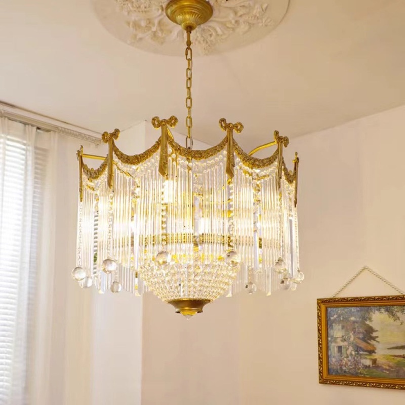 Traditional French Brass Crystal Bow Tie Tassel 6/7/8 Light Chandeliers For Living Room