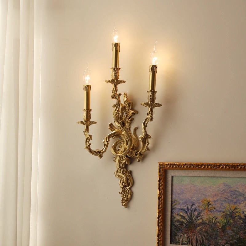 Traditional French Candle Shape Copper 2/3 Light Wall Sconce Lamp For Bedroom