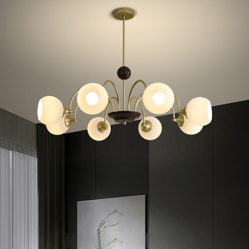 Traditional French Iron Glass Striped Ball 3/4/5/6/8 Light Chandeliers For Living Room