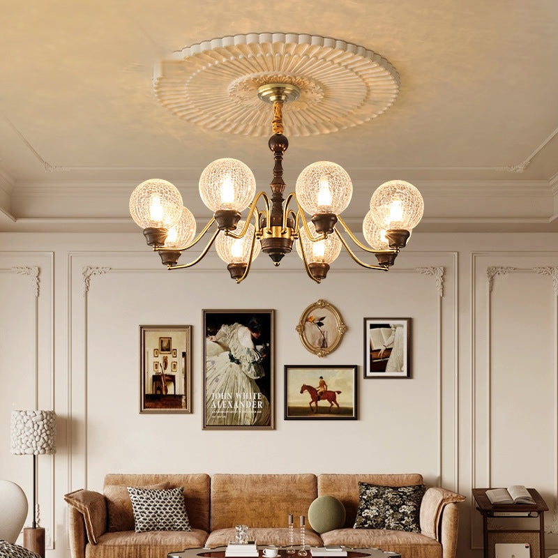 Traditional French Round Balls Ash Copper Glass Lampshade 6/8/10 - Light Chandelier For Dining Room