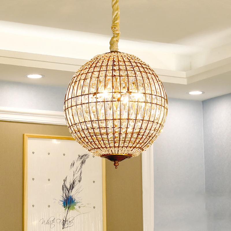 Traditional Vintage Ball Stripe Hardware Crystal 3/4 Light Chandelier For Living Room