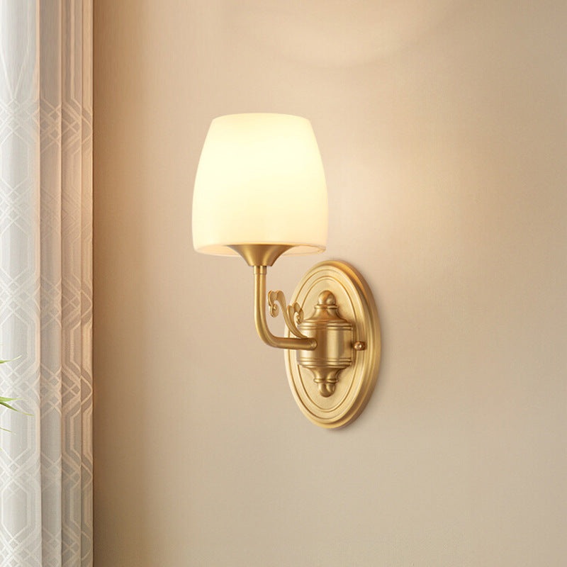 Traditional Vintage Drum Copper Glass 1/2-Light Wall Sconce Lamp For Living Room
