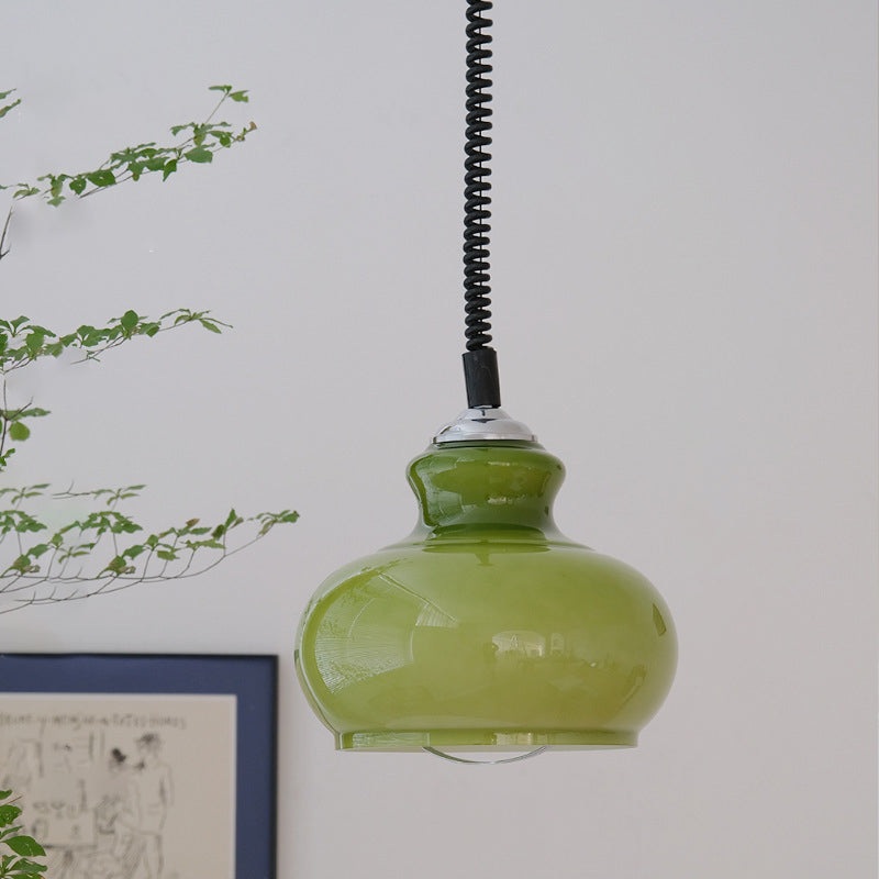 Contemporary Retro Cream Round Oval Iron Glass Shade 1-Light Pendant Light For Living Room