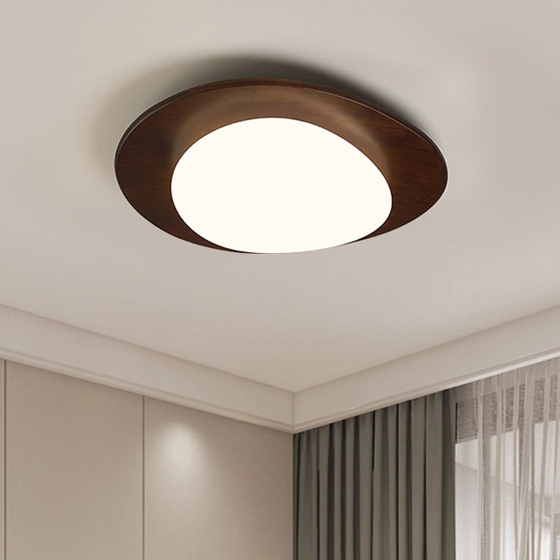 Contemporary Retro Pebbles Shape Wood PE LED Flush Mount Ceiling Light For Living Room