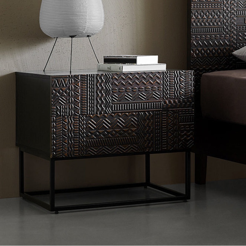 Contemporary Retro Rectangular Wood Nightstand 2-Drawer For Bedroom
