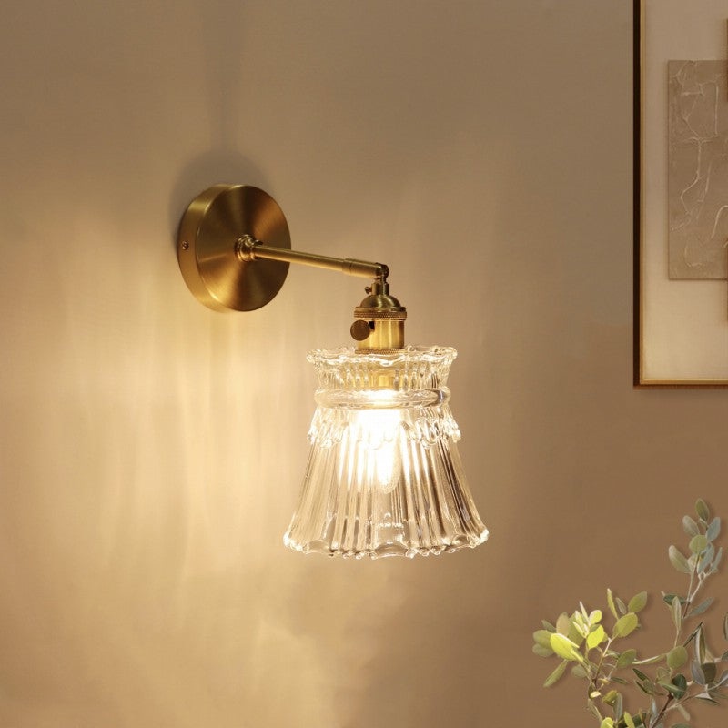 Traditional French Drum Copper Glass 1-Light Wall Sconce Lamp For Living Room