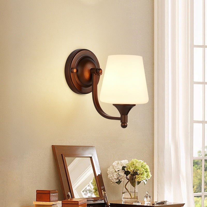 Traditional Vintage Trapezoid Iron Glass 1-Light Wall Sconce Lamp For Living Room