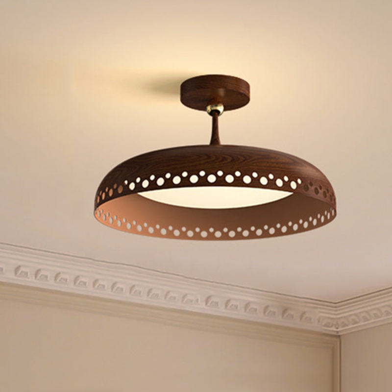 Contemporary Creative Round Disc Hollow Out Iron Frame Acrylic Shade LED Semi-Flush Mount Ceiling Light For Bedroom