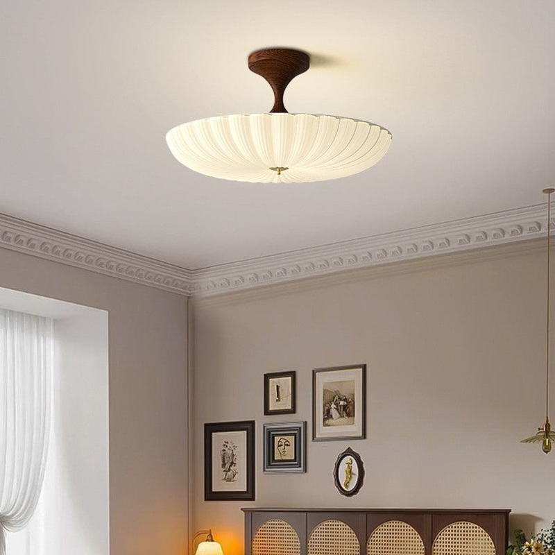 Contemporary Nordic Round Striped Acrylic Shade Iron Frame LED Semi-Flush Mount Ceiling Light For Bedroom