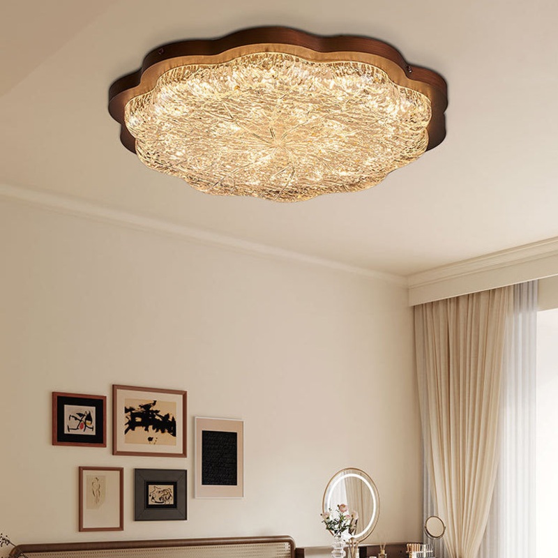 Contemporary Retro Resin Iron Flower Gold Foil LED Flush Mount Ceiling Light For Bedroom