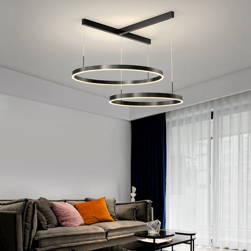 Contemporary Scandinavian Round Multi Tier T-Base Aluminum Acrylic LED Pendant Light For Living Room