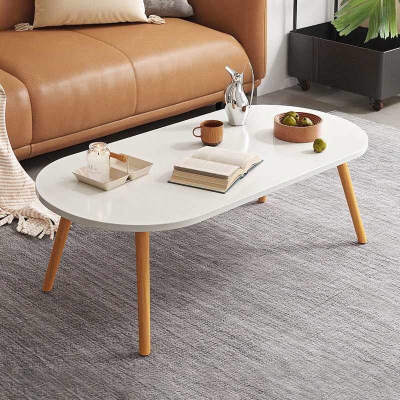 Modern Minimalist Long Oval Density Board Wood End Table 1-Tier For Living Room