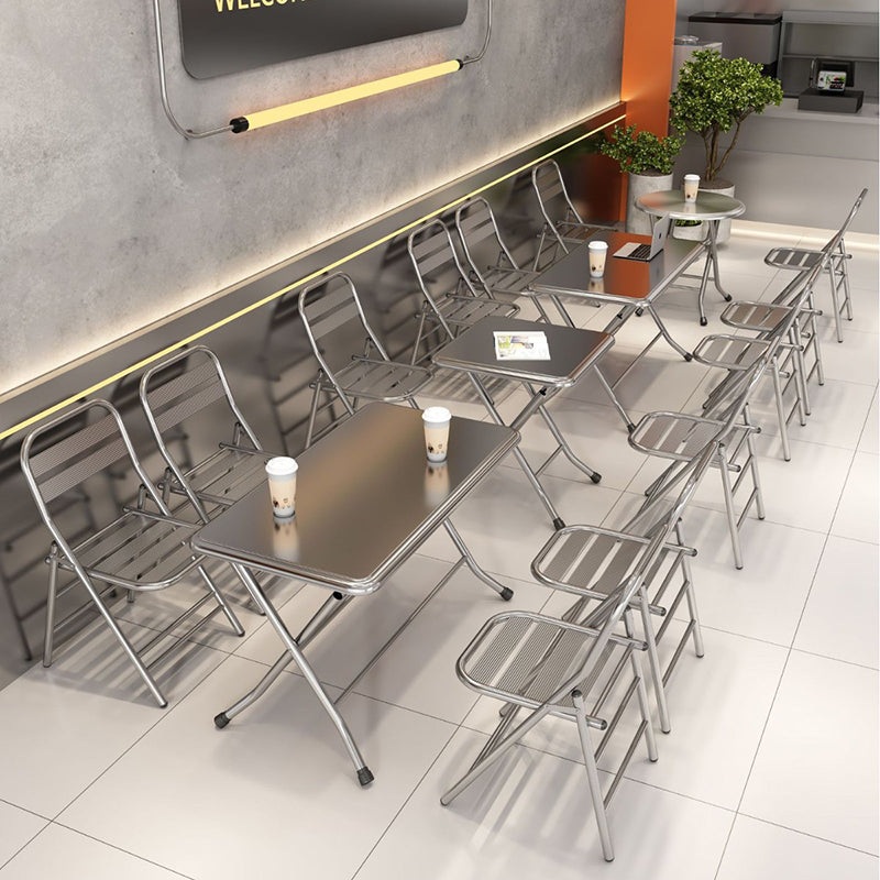 Modern Minimalist Skeleton Square Folding Stainless Steel Dining Chair Backrest Armless For Dining Room