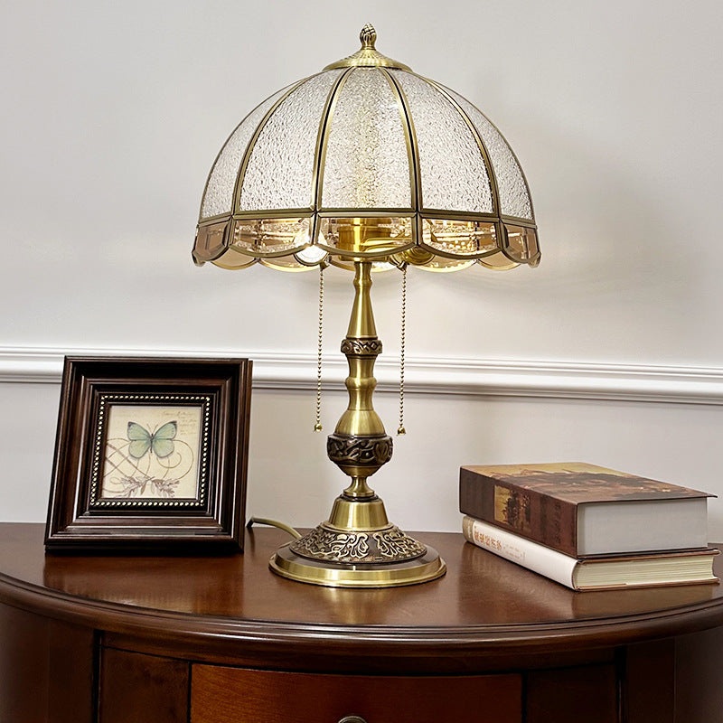 Traditional European Dome Copper Glass 2-Light Table Lamp For Bedroom