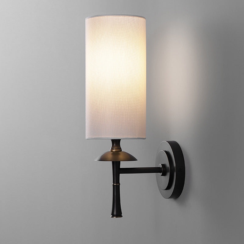 Traditional Vintage Column Copper Fabric 1-Light Wall Sconce Lamp For Living Room