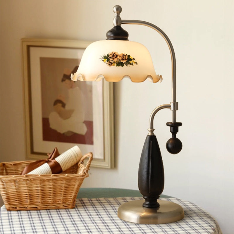 Traditional Vintage Dome Ash Wood Glass Metal 1-Light Table Lamp For Bedroom