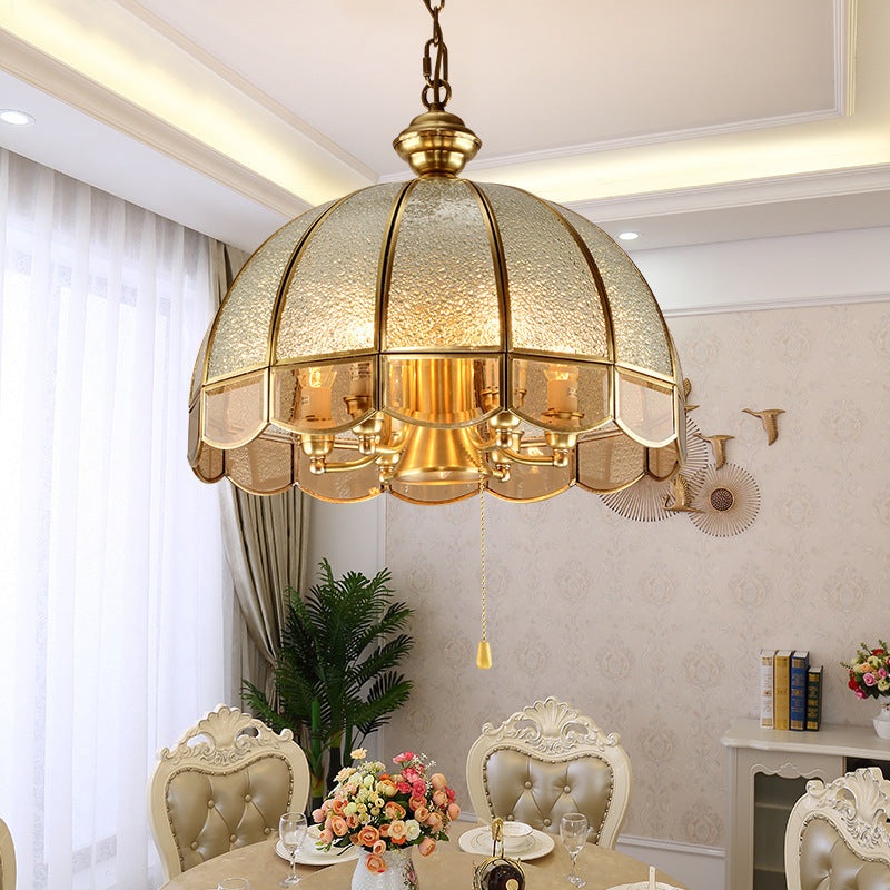 Traditional Vintage Half Round Wave Bell Glass Brass 1/6 Lights Chandelier For Living Room