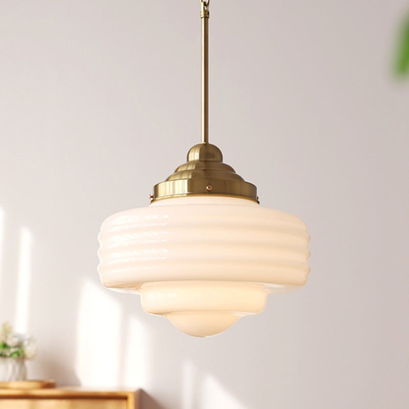 Traditional Vintage Round Iron Glass 1-Light Pendant Light For Living Room