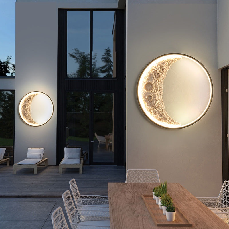 Contemporary Creative Moon Hardware Resin Round LED Wall Sconce Lamp For Hallway