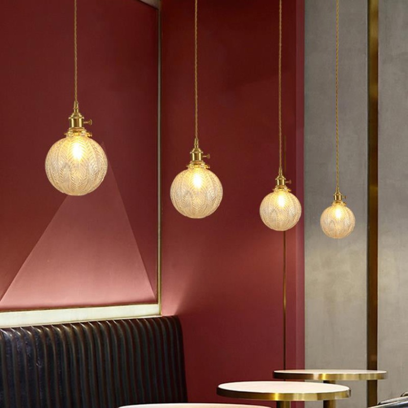 Contemporary Creative Round Orb Diamond Cone Copper Glass 1-Light Pendant Light For Bedroom