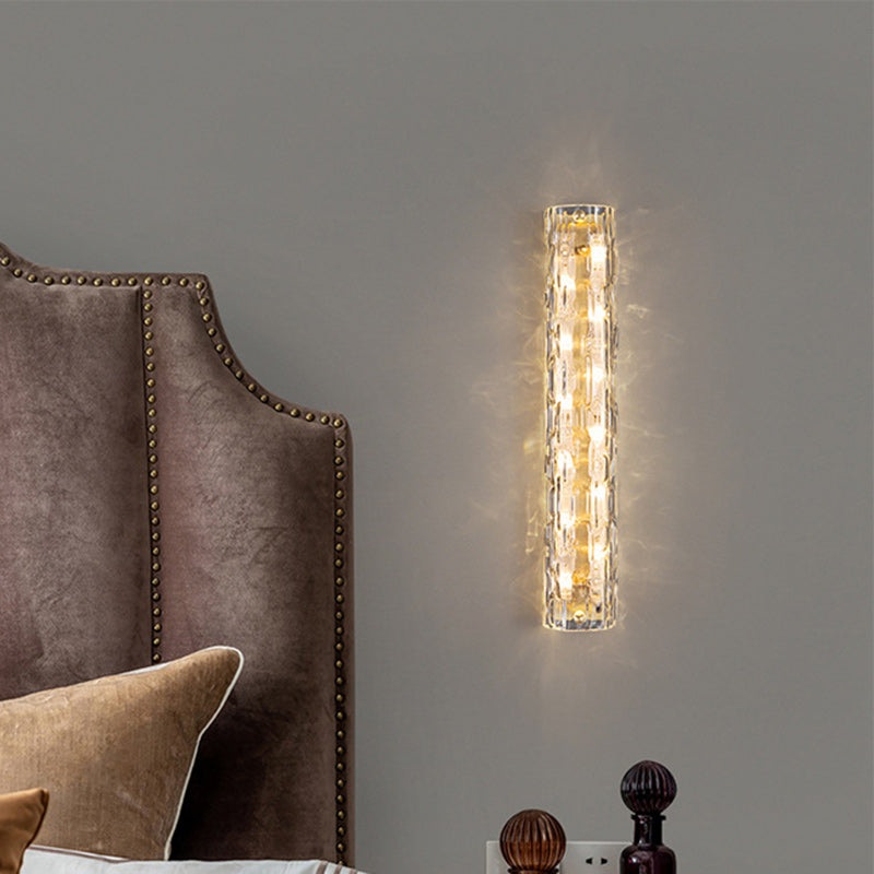 Contemporary Luxury Brass Crystal Column LED Wall Sconce Lamp For Living Room