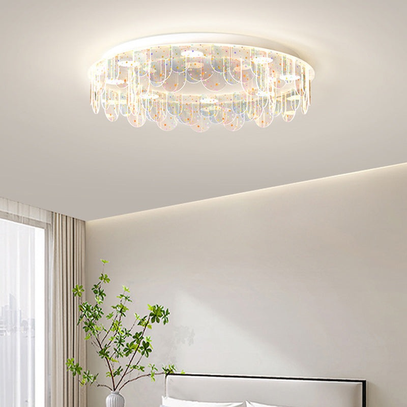 Contemporary Nordic Colorful Round Iron Acrylic LED Flush Mount Ceiling Light For Bedroom