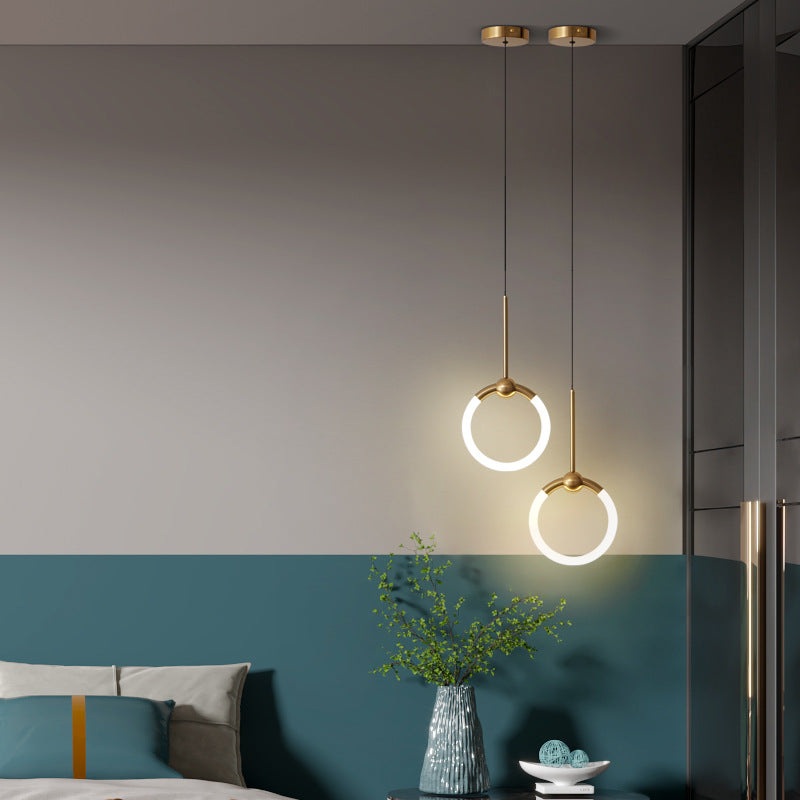 Contemporary Nordic Dome Round Circle Acrylic Iron Lampshade LED Pendant Light For Bedroom