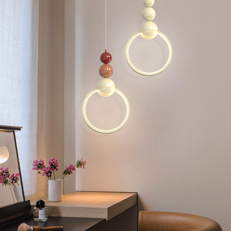 Contemporary Nordic Dome Round Circle Beads Aluminum Iron Lampshade LED Pendant Light For Bedroom