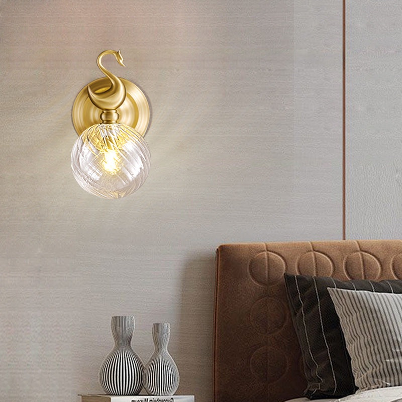 Contemporary Nordic Swan Orb Copper Glass 1 - Light Wall Sconce Lamp For Living Room