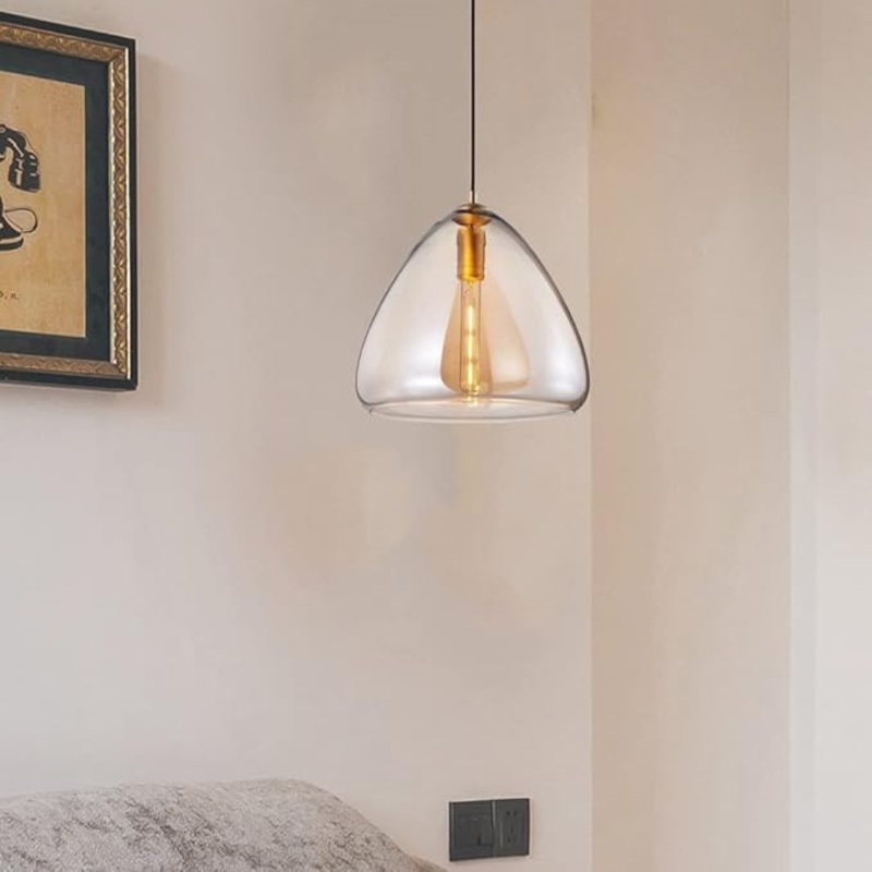 Contemporary Scandinavian Cone Metal Glass 1-Light Pendant Light For Dining Room