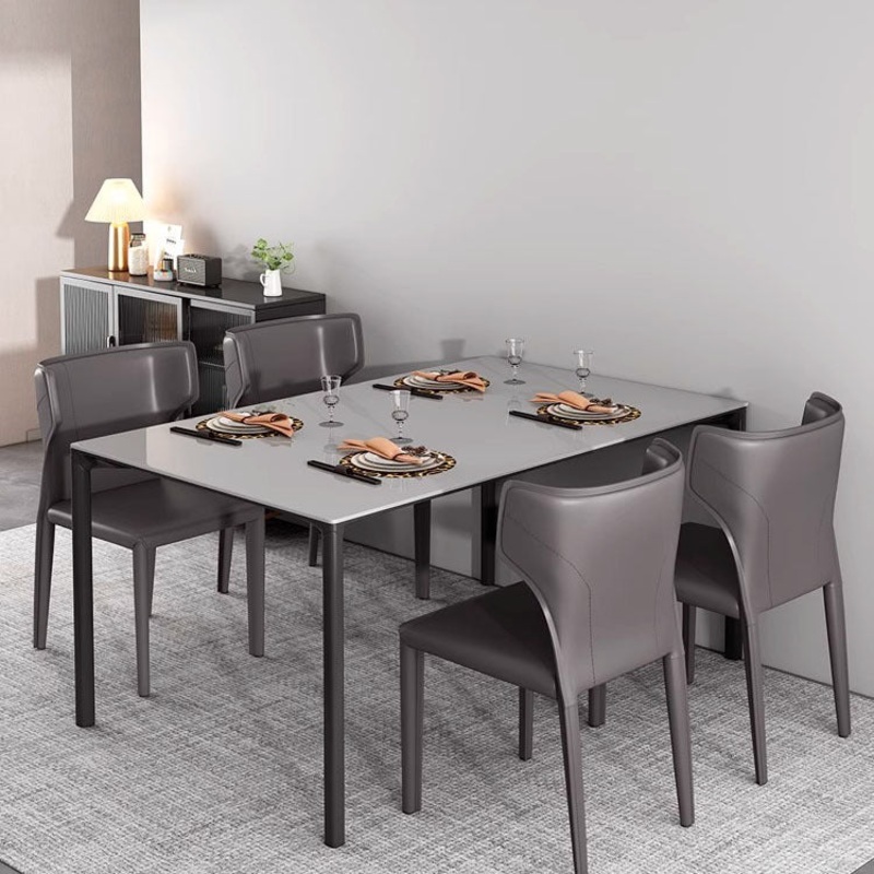 Contemporary Scandinavian Large Bullhead Square Leather Metal Dining Chair Backrest Armless For Dining Room