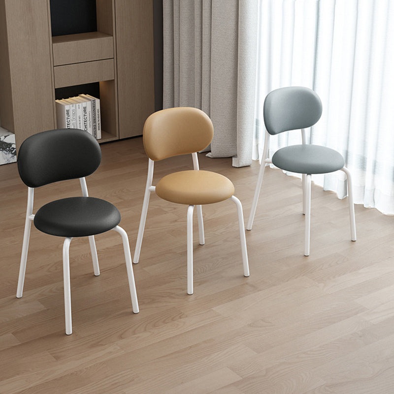 Contemporary Scandinavian Round Leather Metal Legs Dining Chair Armrest For Dining Room