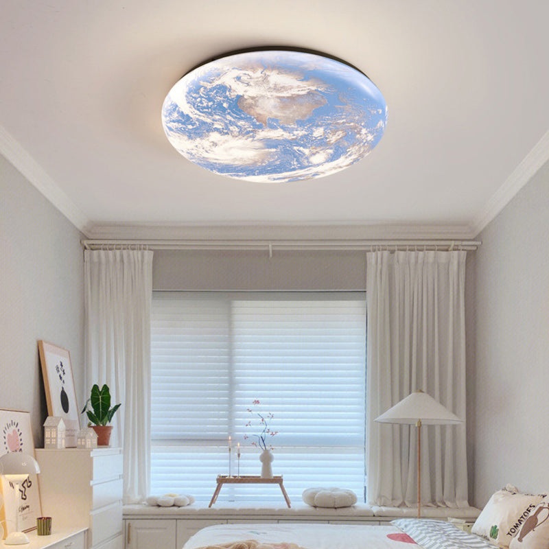 Contemporary Simplicity Blue Planet Moon Iron Acrylic LED Flush Mount Ceiling Light For Bedroom