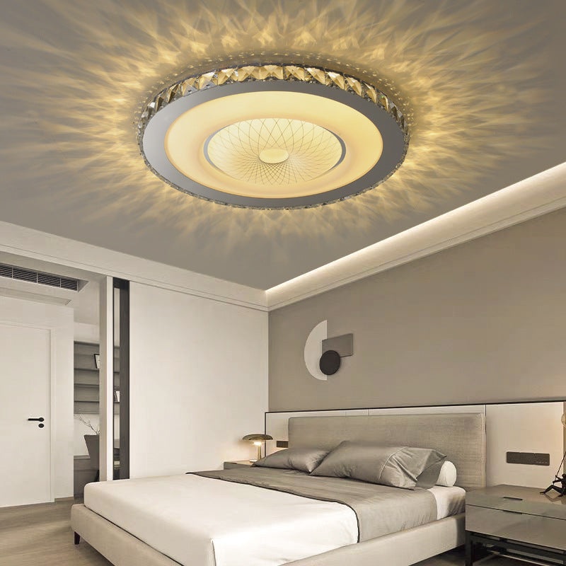 Modern Luxury Round Stainless Steel Acrylic Crystal LED Flush Mount Ceiling Light For Bedroom
