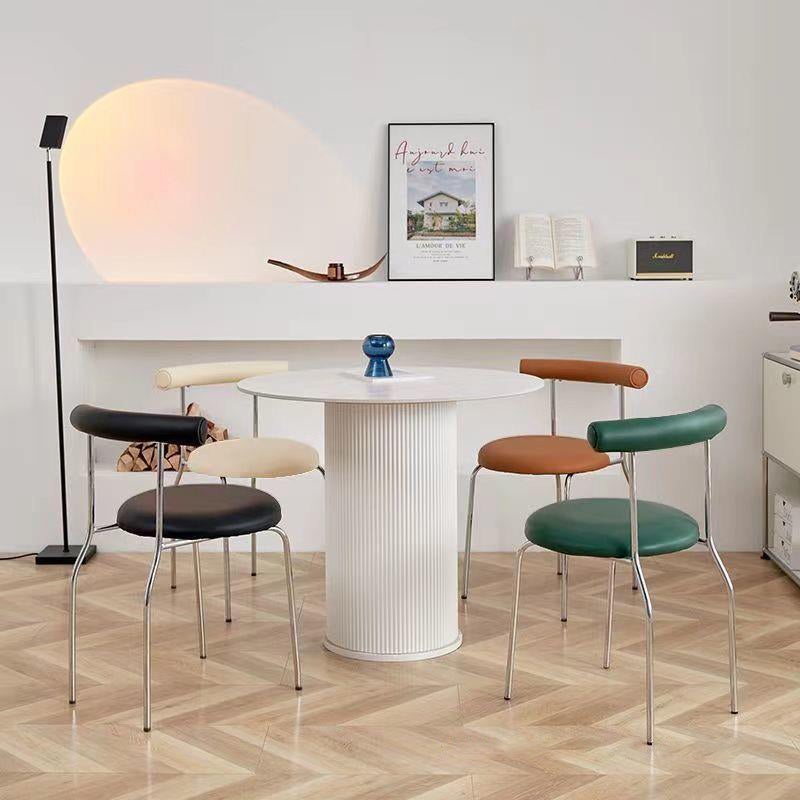 Modern Mid-Century Round Curve Carbon Steel Leather Dining Chair Backrest For Dining Room
