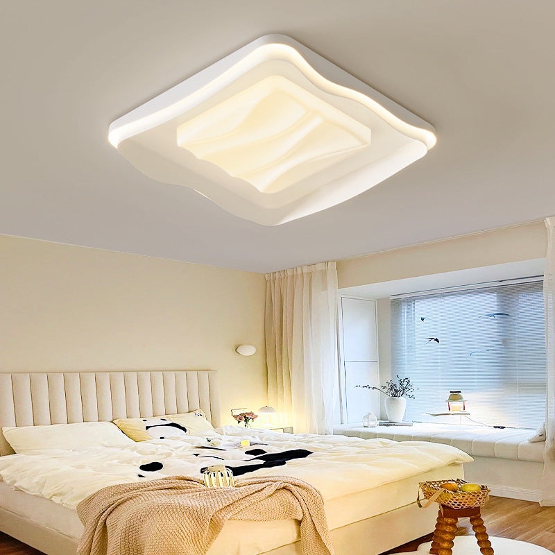 Modern Minimalist Cream Rectangle Square PVC Hardware LED Flush Mount Ceiling Light For Bedroom