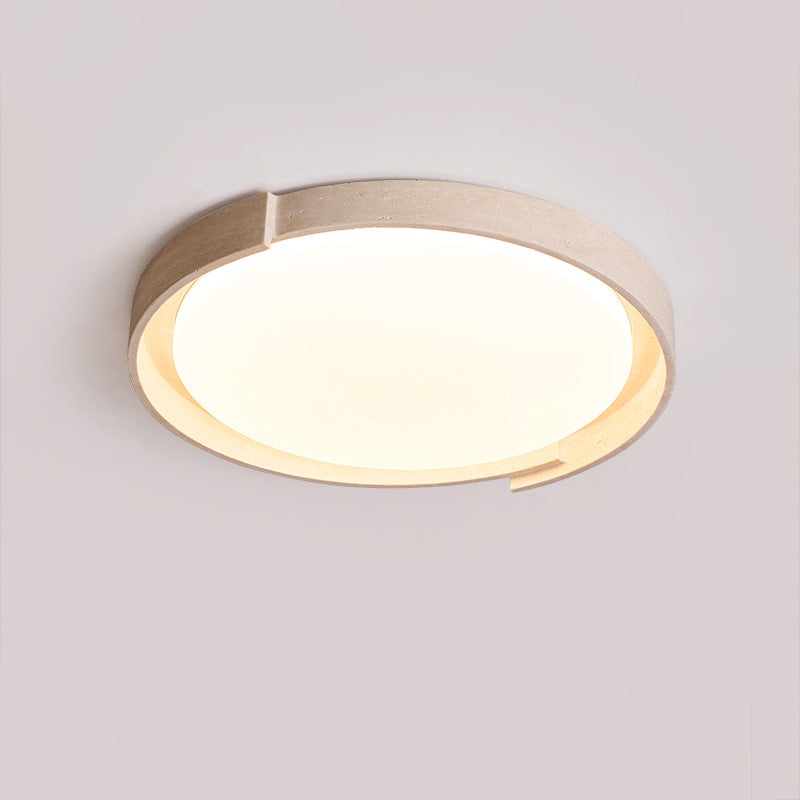 Modern Minimalist Cream Round Acrylic Yellow Travertine LED Flush Mount Ceiling Light For Living Room