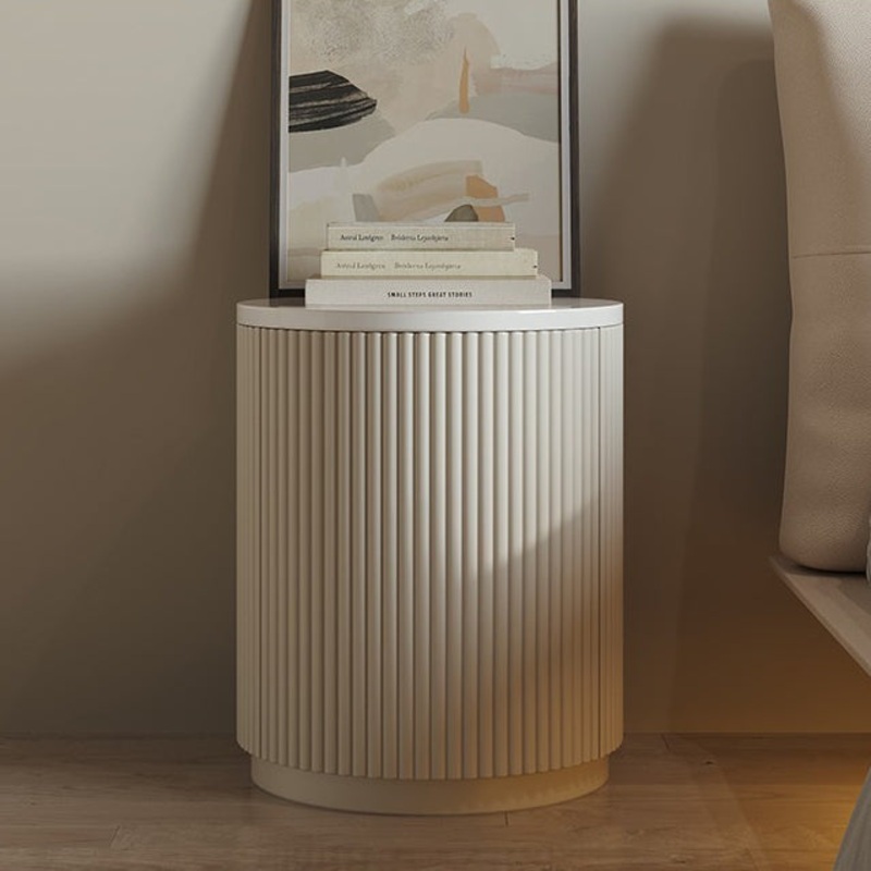 Modern Minimalist Cylinder Stripe Solid Wood Panel Medium Fiberboard Nightstand 1-Cabinet For Bedroom