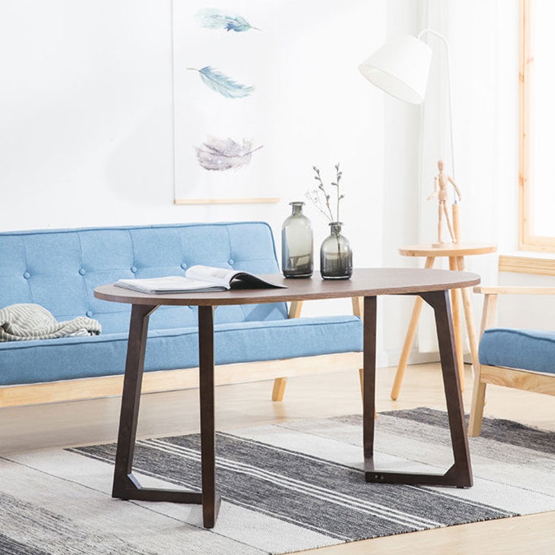 Modern Minimalist Rectangular Oval Faux Panel Solid Wood Coffee Table For Living Room