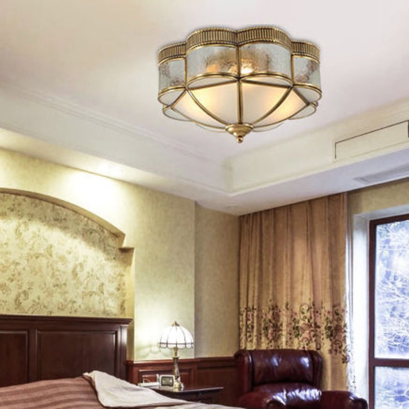 Modern Shabby Chic Copper Glass 3/4 Light Flush Mount Ceiling Light For Bedroom