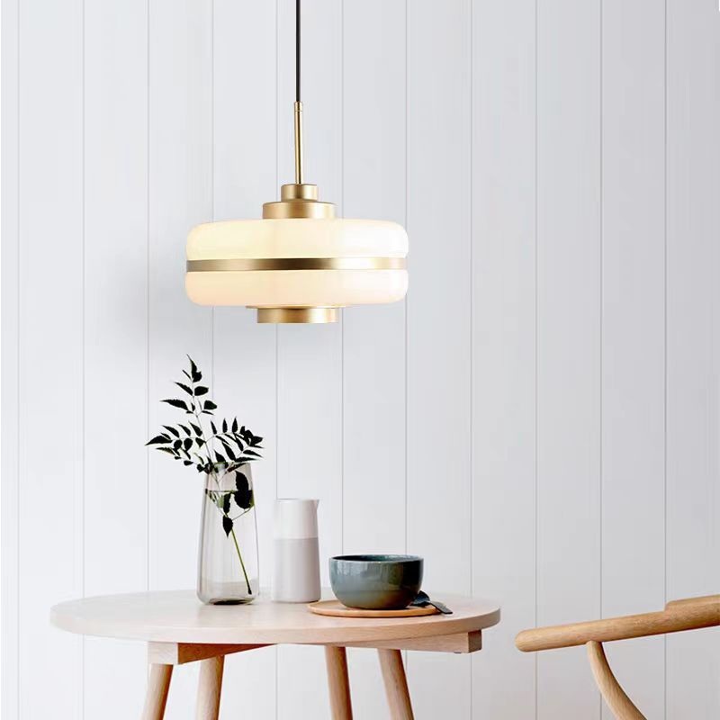 Modern Transitional Cylinder Iron Glass 1-Light Pendant Light For Living Room