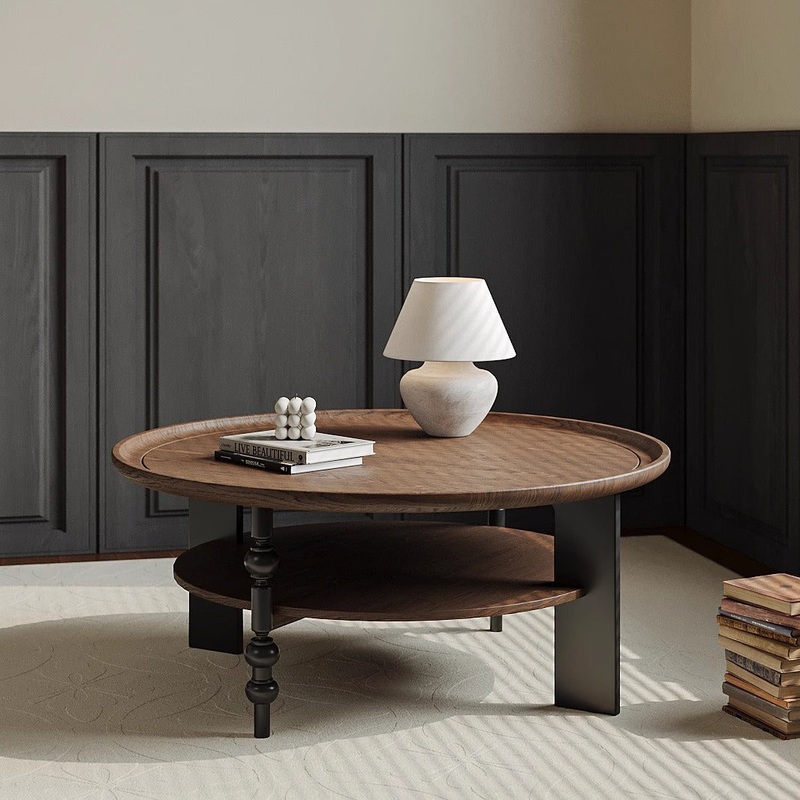Traditional French Round Ash Coffee Table 2 - Tier For Living Room