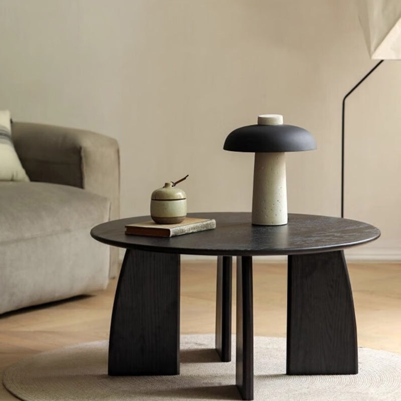 Traditional Japanese Zen Solid Wood Round Top Coffee Table For Living Room