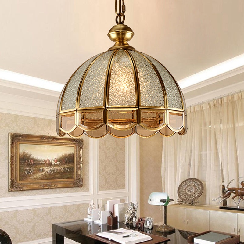 Traditional Vintage Wave Round Glass Copper 1/3/4/5 Light Chandelier For Living Room