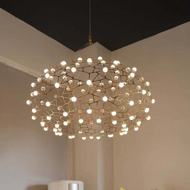 Contemporary Creative Oval Bird's Nest Stainless Steel PC LED Pendant Light For Living Room