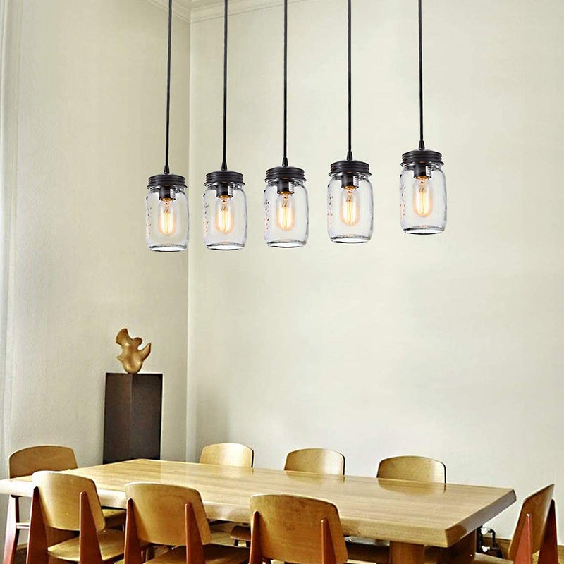 Contemporary Industrial Iron Glass Bottle 5-Light Chandeliers Island Light For Dining Room