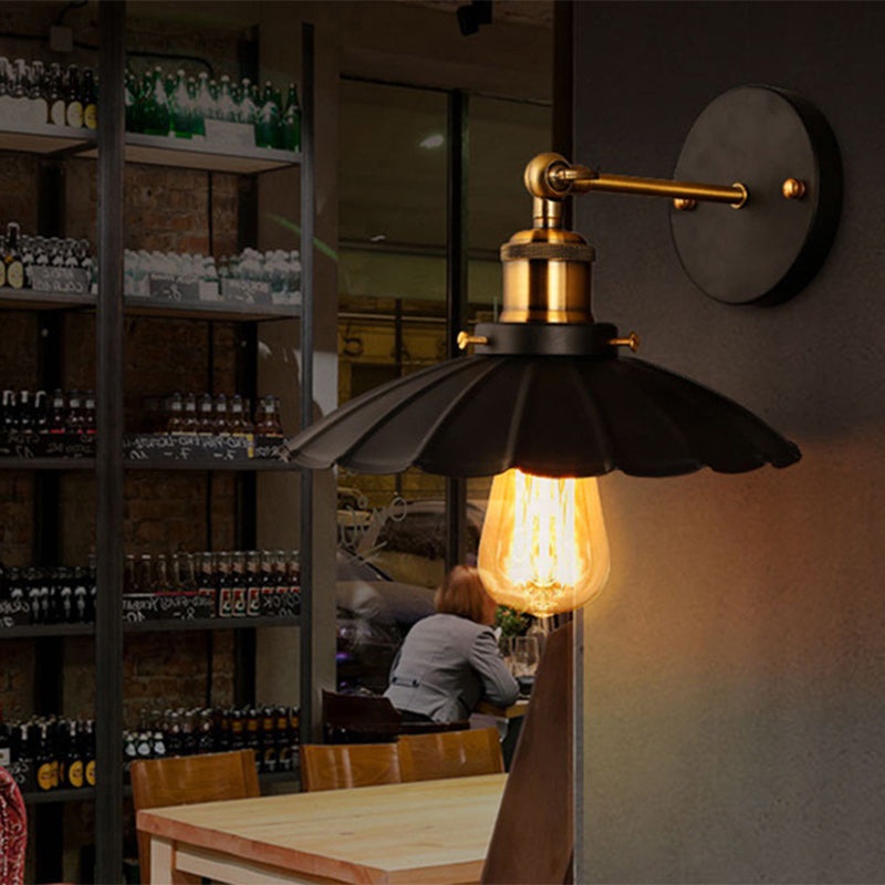 Contemporary Industrial Umbrella Shape Iron Lampshade Hardware Glass 1 - Light Wall Sconce Lamp For Dining Room