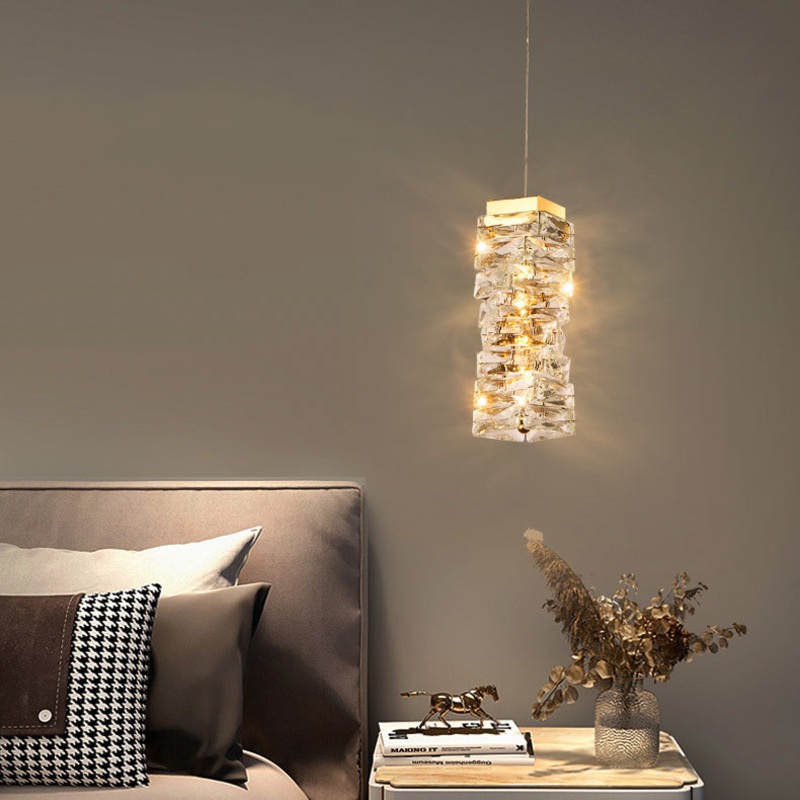 Contemporary Luxury Irregular Rectangular Stainless Steel Crystal LED Pendant Light For Living Room